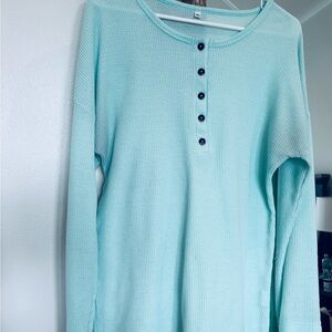 Light Aqua Waffle-Knit Henley Sweater - Women